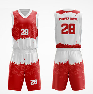 Uniforme de Baloncesto Personalizado, Conjunto de Camiseta y Pantalones Cortos Sublimados Rojo y Blanco, Cuello en V, Sin Mangas, Secado Rápido, Ropa Deportiva Unisex para Adultos - Product Image 1
