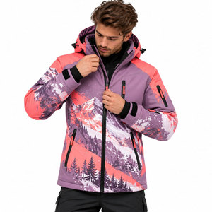 Veste de ski d'hiver pour homme, coupe-vent, à capuche, imprimé montagne violet rose, fermeture éclair - Product Image 5