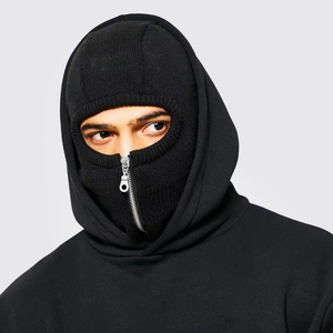OEM Custom Logo <b>Men</b> <b>Face</b> <b>Mask</b> Full Zip Balaclava Hoodie Full Coverage Kangaroo Pocket Blackout Pullover 100% Cotton Winter - Product Image 6