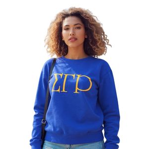Women's Royal Blue Sigma Gamma Rho Sweatshirt with Gold Greek Letter Design <b>Long</b> Sleeve Crewneck Pullover Casual College <b>Top</b> - Product Image 1