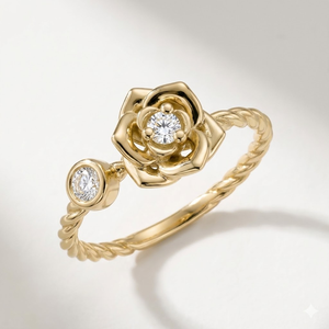Anillo de Diamante Cultivado en Laboratorio con Certificado IGI, Diseño de Flor Rosa con Banda Trenzada en Oro Sólido de 14K, Joyería Romántica y de Promesa - Product Image 5