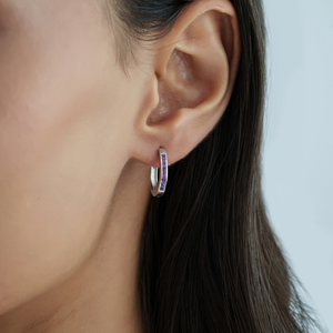 Beautiful New Design Minimalist 925 <b>Sterling</b> <b>Silver</b> 100% Genuine Amethyst Gemstone Fine <b>Hoop</b> Earrings For Women's - Product Image 2