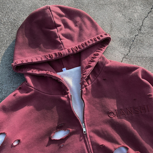 Men's Reflective Printing Rhinestone Embroidered Hoodie <b>Towel</b> Embroidery Pattern Print Sweatshirt - Product Image 2