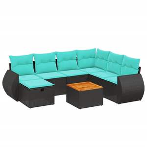 ชุดโซฟาลานบ้านหวายโพลีสีดำ 8 ชิ้นพร้อมชุดเบาะรองนั่งในสวน - Product Image 2