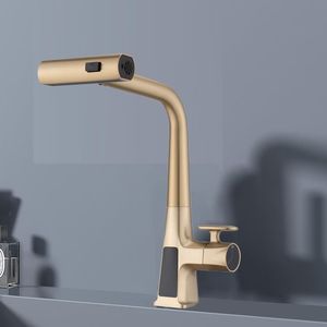 Rubinetto da Cucina Moderno Monocomando Oro Spazzolato con Design a Cascata, Display Temperatura e Doccetta Estraibile per Cucine Moderne - Product Image 2