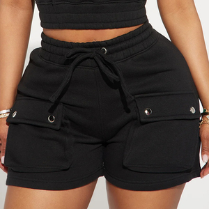 Women 2 Piece Black Knitted Crop Top And Shorts <b>Set</b> With Pocket Design <b>Square</b> Collar Casual Wear Spring Summer Style Trendy Wear - Product Image 6