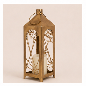 High Quality Gold Metal Decorative <b>Lantern</b> with Spiderweb Design Vintage Hanging Pillar Candle Holder for Halloween & Home Decor - Product Image 5