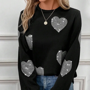 Custom Printed Solid Front Rhinestone Work Pullover <b>Black</b> Streetwear Sweatshirts <b>Women</b> High Quality 100% Cotton <b>Fleece</b> - Product Image 2