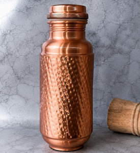 Premium Grade Pure Copper Flask Hammered Textured Pattern <b>Metallic</b> Finish Leakproof Screw <b>Top</b> Metal Water Vessel - Product Image 6