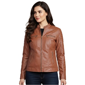 Wholesale Women's Genuine <b>Leather</b> Jacket in Brown Color <b>Leather</b> Long Length Breathable <b>Leather</b> Jackets - Product Image 1