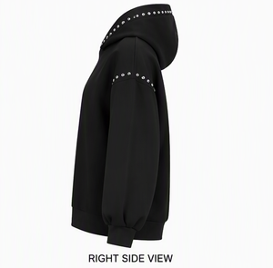 Sudadera con Capucha Negra para Mujer, Tejida, de Manga Larga, Corte Regular, Otoño Invierno, con Pedrería - Product Image 6