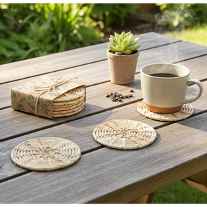 Natural Rattan Handmade <b>Coaster</b> 4 Inch India Made Rustic Eco-Friendly Anti-Slip Table Decor for Modern Home Wedding Banquet Use - Product Image 6