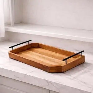 Bandeja Decorativa de Madera de Acacia Natural Moderna y Ecológica con Asas, para Servir en Hoteles, Restaurantes y Fiestas, Venta al Por Mayor Personalizada - Product Image 6