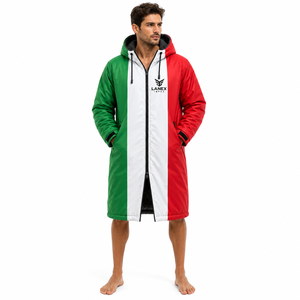 Custom Italy Flag Swim Parka <b>Jacket</b> <b>Waterproof</b> Windproof Fleece Lined Hooded Long Coat for Swimming, Surfing & Outdoor Sports - Product Image 1