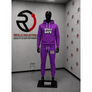 Survêtement à capuche violet Stay Safe, sweat-shirt en coton à manches longues avec cordon de serrage et poches latérales, vêtements décontractés pour adultes - Product Image 3