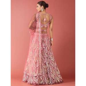 Outstanding Rose Paillettes Net Réception Porter Lehenga Choli - Product Image 5