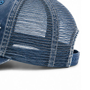 Customized Distressed Blue Denim Trucker Hat <b>Vintage</b> Washed Snapback <b>Cap</b> with Frayed Details With Best Quality - Product Image 5