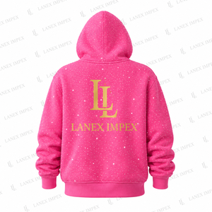 Sweat-shirt à capuche rose pour femme avec strass, logo personnalisé, streetwear décontracté, molletonné, manches longues, mode OEM - Product Image 3