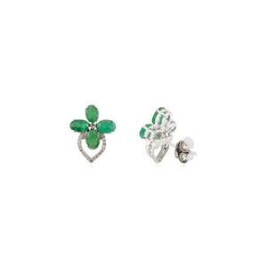 New Classy Trendy Women's 925 Sterling Silver Floral Pattern Oval Shape <b>Emerald</b> & Round Diamond <b>Stud</b> Earring Fine Jewelry - Product Image 5