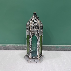 Vintage Iron Moroccan Style <b>Lantern</b> <b>Candle</b> Holder with Color Glass Panels for Easter Ramadan Christmas Home Decoration - Product Image 6
