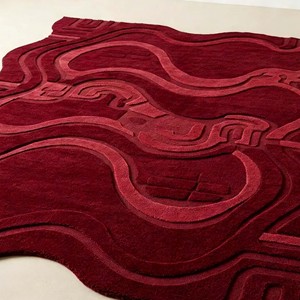 Luxury Red Abstract Area Rug Soft Designer Hand Tufted Carpet for Living Room Bedroom <b>Floor</b> Decor Non Slip Durable Modern Rug - Product Image 3