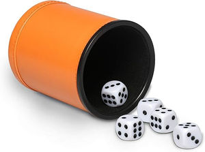 En gros, Ensemble de gobelets à dés en cuir PU et cuir véritable, avec compartiment de rangement, doublure en feutre, incluant 5 dés à points, pour fêtes d'adolescents et utilisation en bar - Product Image 2