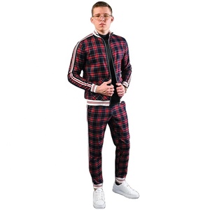 Hot Selling Men's Check Print Sublimated Bomber <b>Jacket</b> Track Suit Zip Enclosure Ribbed Hem & Cuffs Side Stripe Zipper Sweat Suit - Product Image 1