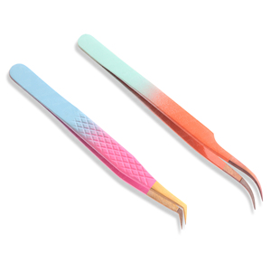 Pinzas para Pestañas de Doble Color Semi Curvadas Personalizadas para Mujer, Pinzas de Precisión Antimagnéticas de Acero Sostenible con Agarre Suave - Product Image 1