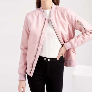 Women's Pink Bomber Jacket <b>Blush</b> Flight Coat Quilted Shoulder Padded Windbreaker Zip Up Fashion Outwear Casual Pastel Coat - Product Image 3