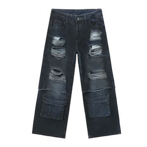 Jean cargo baggy personnalisé pour homme, en denim délavé de haute qualité, coupe droite, imprimé graphique, poids lourd, idéal pour l'hiver - Product Image 5