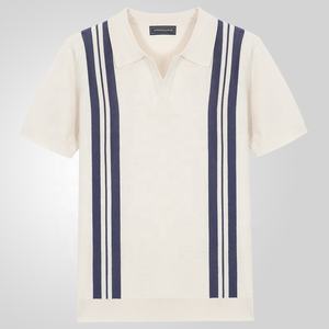 Polo de Golf sin botones de corte holgado a rayas de punto de viscosa 100% de alta calidad para hombres, venta al por mayor de fábrica, bordado de logotipo personalizado - Product Image 2