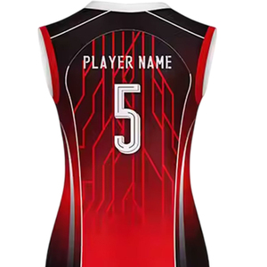 Uniforme de Voleibol Sublimado con Diseño Geométrico Negro, Rojo y Azul Rey, Personalizado al por Mayor, Tejido Transpirable para Entrenamiento - Product Image 6