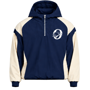 Mens <b>Navy</b> Blue Neutral Colorblock Windbreaker Hoodie Lightweight Quarter Zip Pullover Jacket Outdoor Sports Training <b>Top</b> - Product Image 1