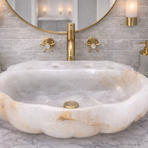 Lavabo de baño de ónix blanco natural de lujo, lavabo de piedra hecho a mano, lavabo de lujo para baño - Product Image 1