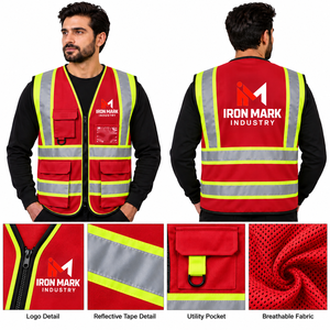 Chaleco de Seguridad Reflectante de Alta Visibilidad de Algodón, Unisex, con Bolsillos y Logotipo Serigrafiado, Certificado CE - Product Image 3