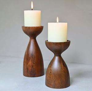Ensemble de 2 bougeoirs en bois naturel de qualité supérieure, faits à la main, pour bougies chauffe-plat, articles de maison, au meilleur prix - Product Image 1