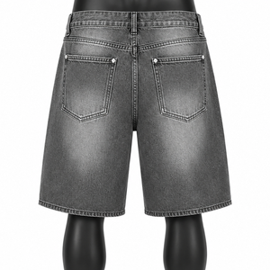 OEM Custom Denim Jorts Men Wide Leg Washed Jean Shorts Hip Hop Streetwear - Product Image 2