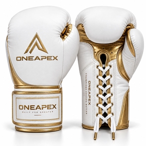 Guantes de Boxeo Blancos y Dorados, Guantes de Entrenamiento Profesional, Guantes de Boxeo Acolchados, Logotipo Personalizado OEM, Guantes Deportivos al por Mayor - Product Image 1