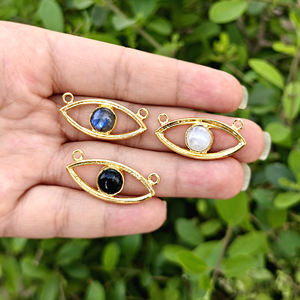 Nouveauté : Pierre précieuse naturelle labradorite ronde, bijou pour les yeux, connecteur en laiton plaqué or 18 carats, breloque pour la création de pendentifs et bracelets. - Product Image 3