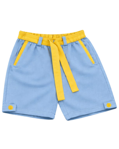 Ensemble décontracté d'été pour homme : débardeur sans manches bleu clair et short en coton avec bordure jaune et cordon de serrage – Ensemble deux pièces tendance - Product Image 5