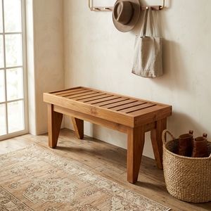 Tabouret de douche moderne en teck, banc de spa étanche pour salle de bain, siège à lattes, repose-pieds d'extérieur pour patio, entièrement assemblé, mobilier en gros - Product Image 6