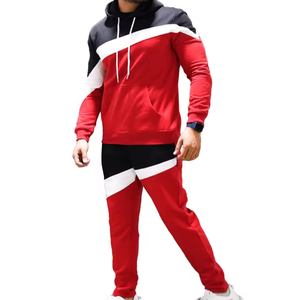 Conjunto Deportivo de Sudadera con Capucha y Pantalones Deportivos para Hombre, Color Rojo con Bloques de Color, Ropa Deportiva Urbana, Conjunto de Dos Piezas con Logotipo Personalizado - Product Image 1