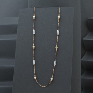 Collar de Cadena de Oro Sólido de 22K con Perlas y Cuentas de Dos Tonos, Elegante Cadena Larga de Oro de 22kt Hecha a Mano, Joyería Fina para Mujer - Product Image 2