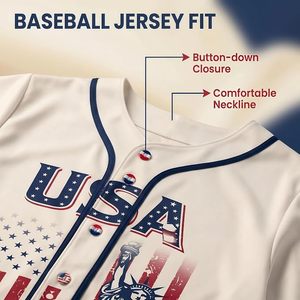 Camiseta de Béisbol Personalizada del 250 Aniversario de EE. UU., Unisex, Manga Corta, Poliéster Impreso, Transpirable, Antibacterial, Corte Regular - Product Image 3