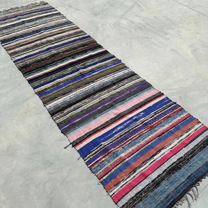Alfombra de Algodón a Rayas Hecha a Mano, Rectangular, Estilo Bohemio, Tejido Plano, Base de Yute, Pelo Medio, Lavable, Grosor Medio, Decoración para Pasillo - Product Image 2