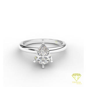 Bague de fiançailles solitaire en moissanite taille poire en or jaune, classique à quatre griffes, pour femme - Product Image 5