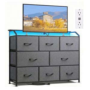 Cassettiera in Tessuto a 8 Cassetti con Prese di Corrente e Luce LED, Mobile TV Multifunzionale con Vano Portaoggetti per Camera da Letto e Soggiorno - Product Image 1