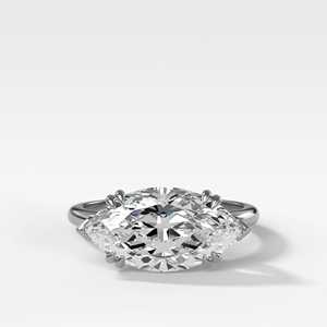 Anillos de compromiso solitarios de 3 quilates con diamante marquise cultivado en laboratorio, doble punta, estilo catedral, minimalista, para propuesta, bandas de 1.8 mm, oro macizo de 14K - Product Image 4