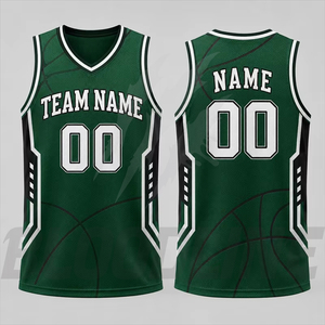 Camiseta de Baloncesto Verde Personalizada con Sublimación, Transpirable, de Poliéster, Uniforme de Equipo Unisex para Adultos con Nombre y Número - Product Image 1