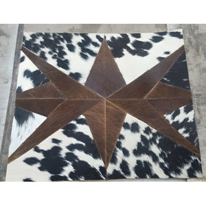 Handmade Hair on Hide Square Cowhide Area Rug Geometric <b>Leather</b> Block Patchwork For Floor Carpet Living Rooms And Home Furniture - Product Image 1